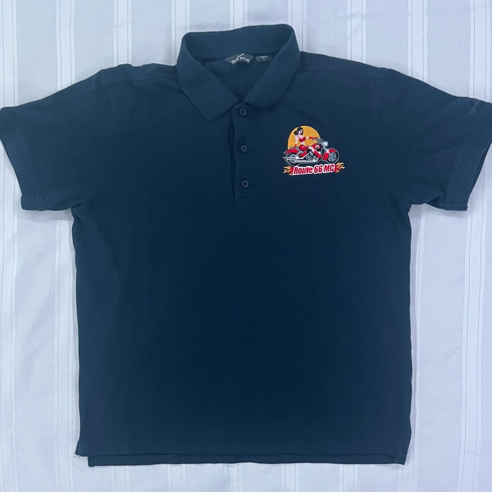 Vintage Men’s Eddie Bauer “Route 66 MC” Biker Polo Shirt (Size L)